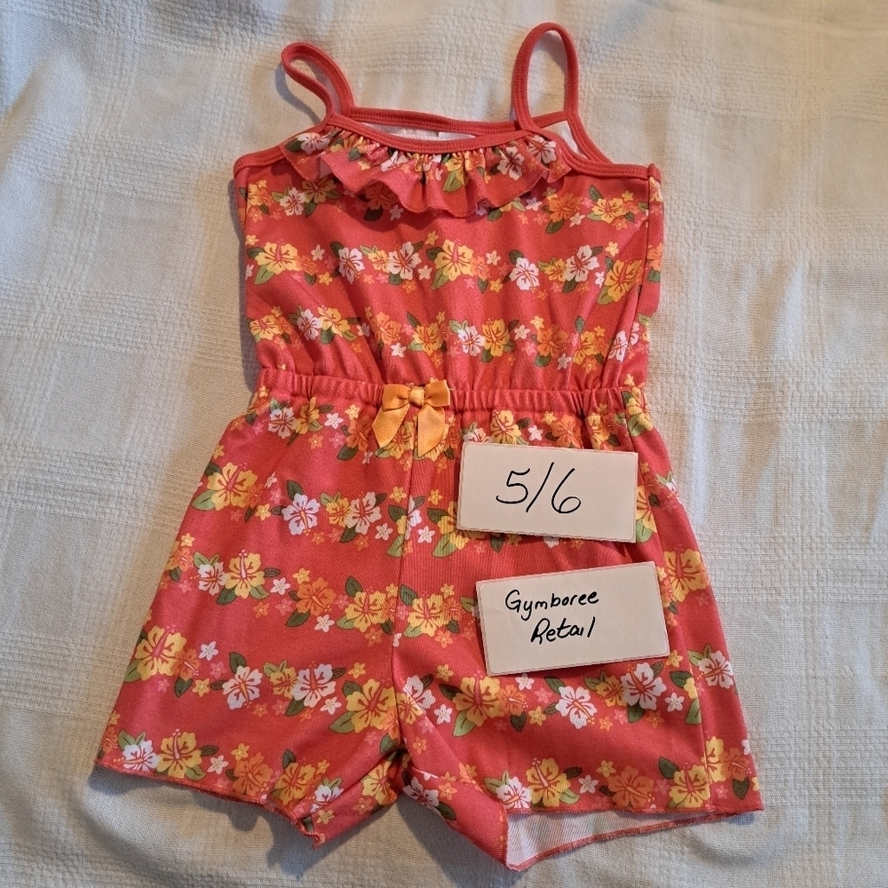 Gymboree girls size small or 5-6 sleepwear romper orange with flower print